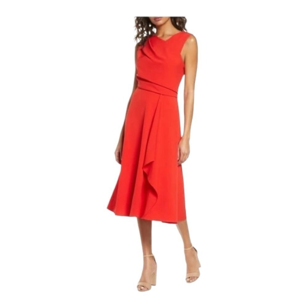 Donna Ricco New York Red Drape‎ Front Midi Dress Size 4